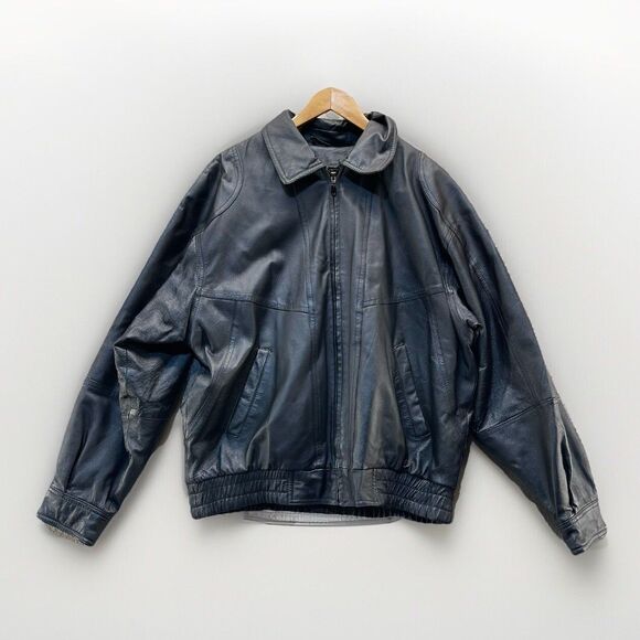 TownCraft Leather Bomber Jacket Men's Large Quilted Removable Liner Full Zip - Picture 11 of 11